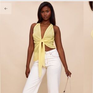 PrettyLittleThing Lemon Tie-Front Blouse